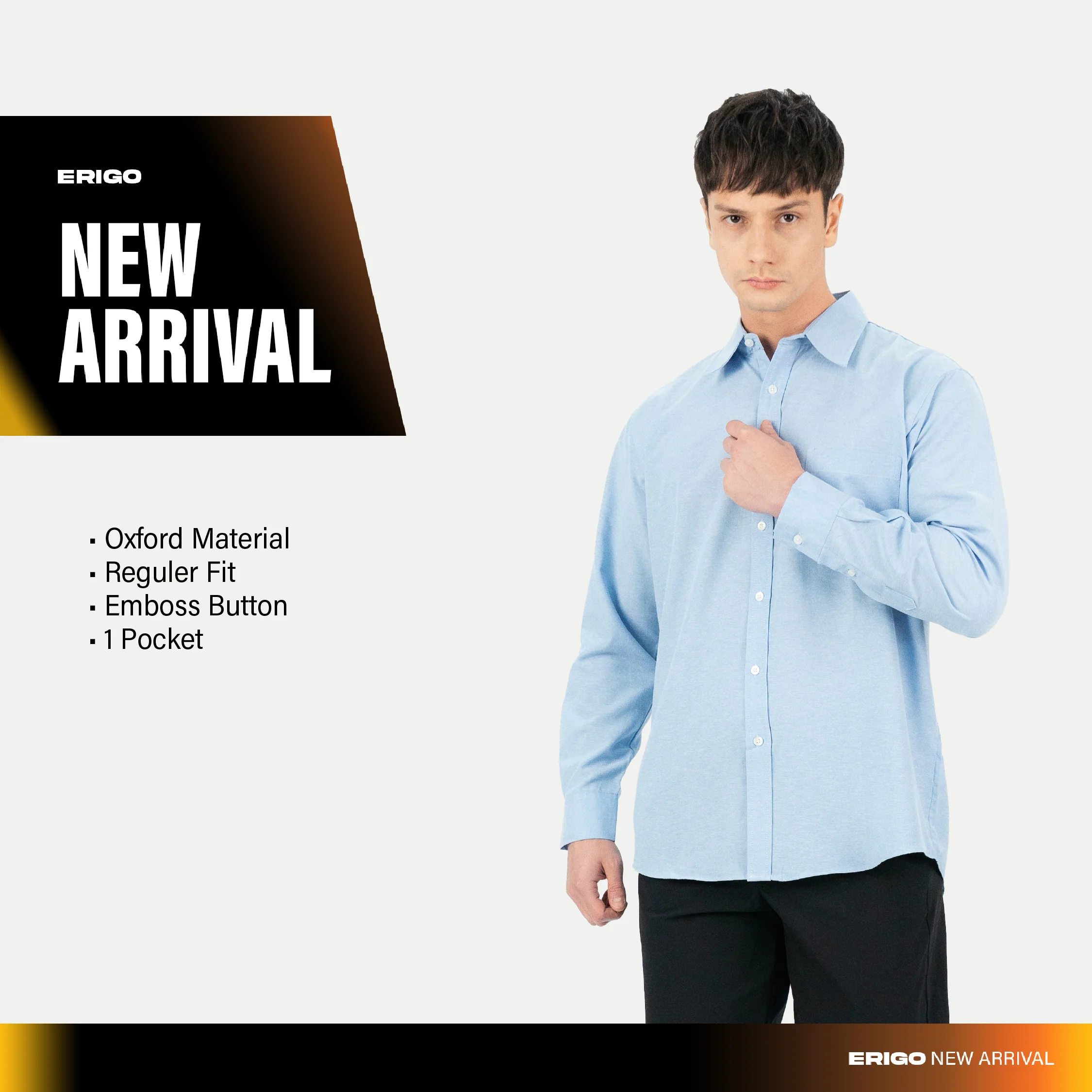 Erigo Basic Long Sleeve Shirt Beran Light Blue - Kemeja Lengan Panjang Oxford Unisex