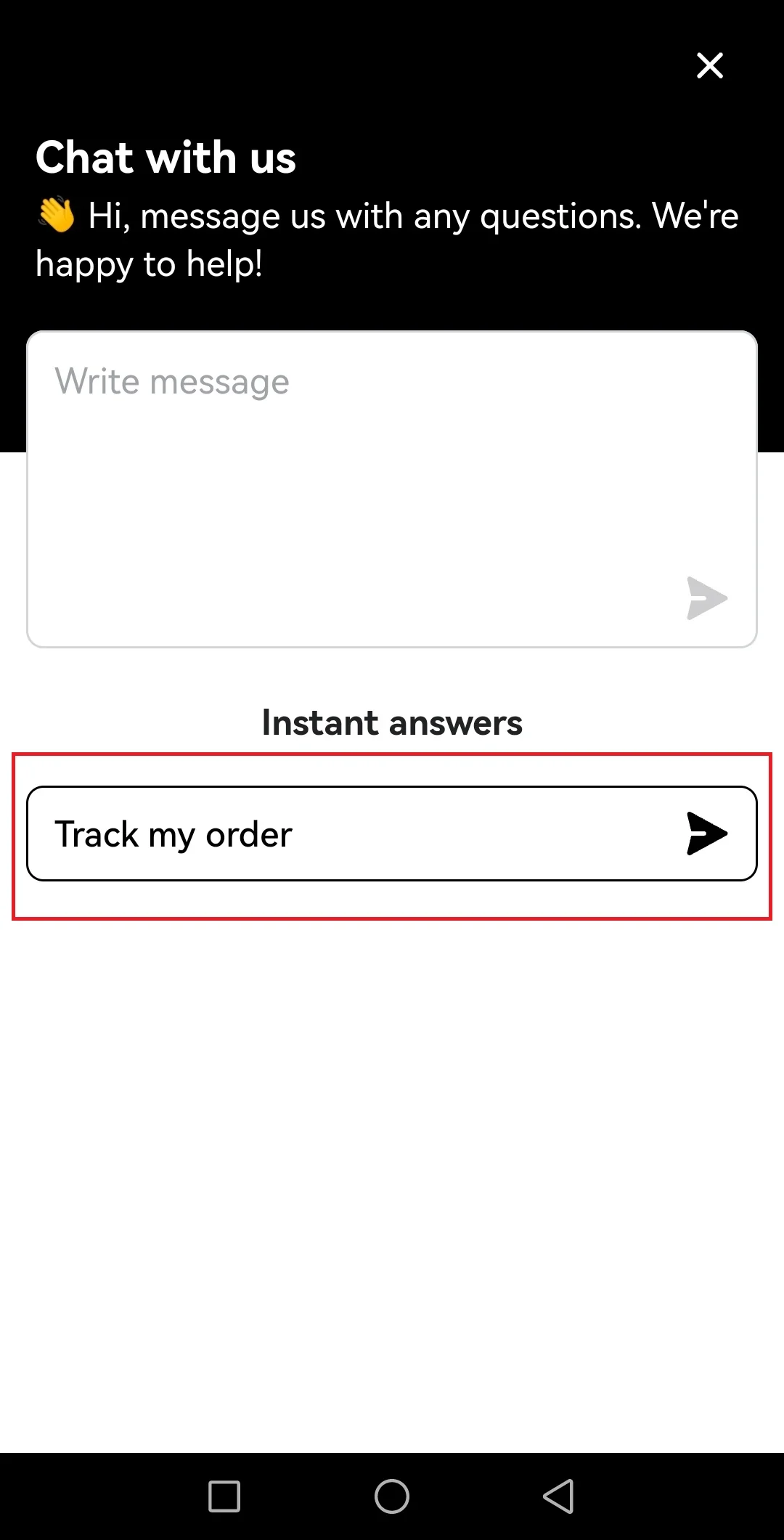 Pilih Track My Order yang berada dibawah Instant Answers
