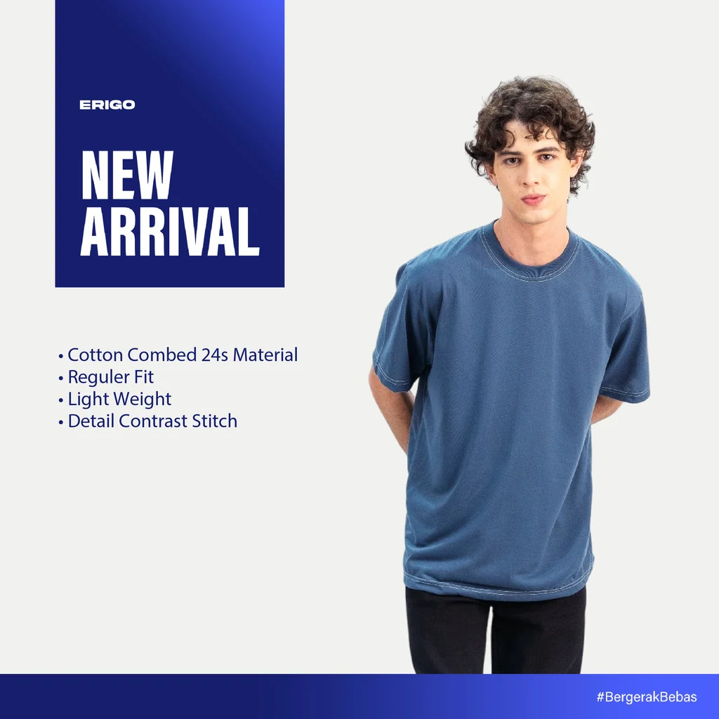 Erigo T-Shirt Contrast Stitch Vanku Blue - Kaos Unisex