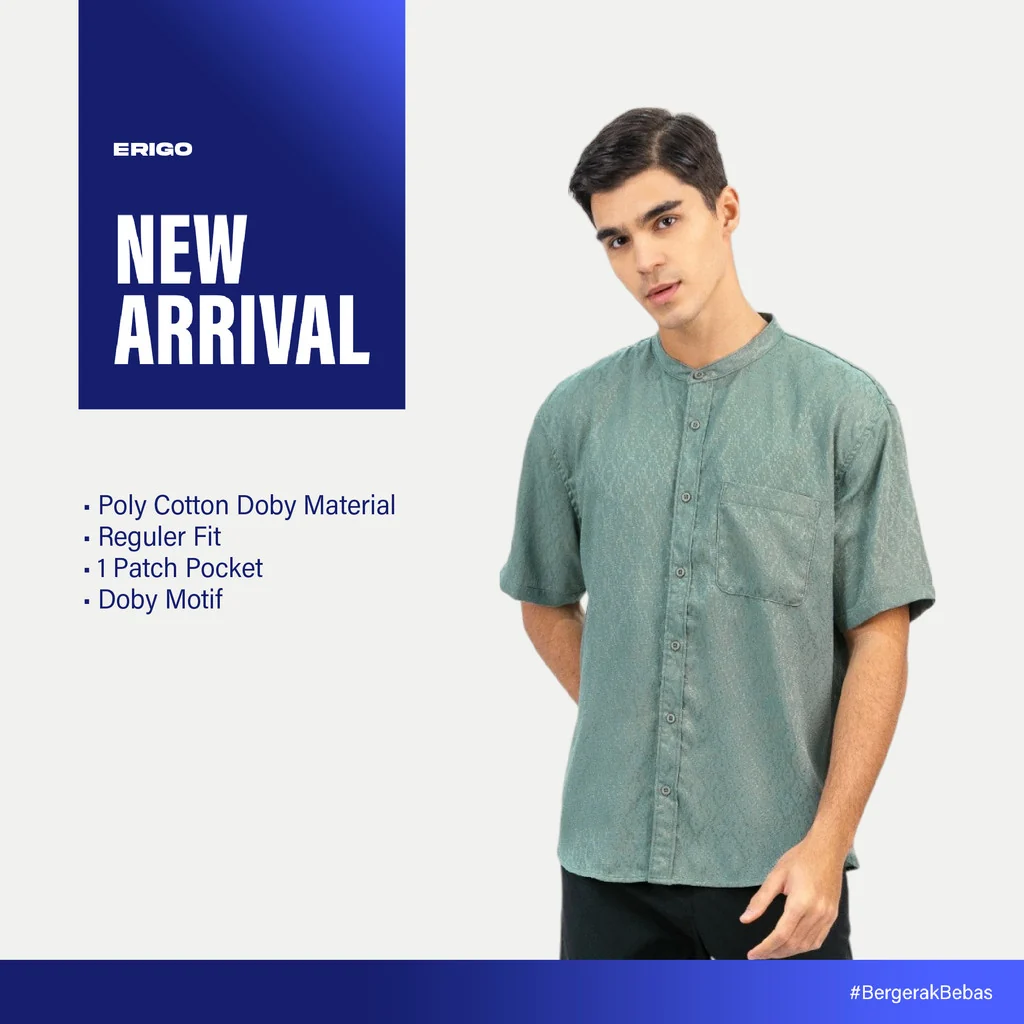 Erigo Shanghai Azzam Short Sleeve Green - Kemeja Koko Lengan Pendek Unisex